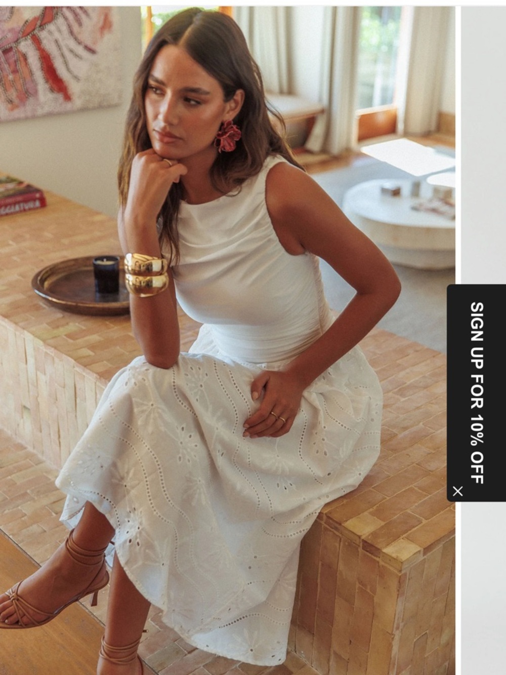 Selfie Leslie White Eyelet Midi Dress with Sleeveless Bodice